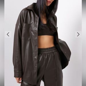 Faux Leather Oversized Shirt Ardene Brown